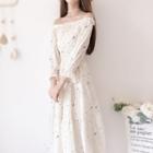 Star Print Off-shoulder Midi A-line Dress