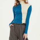 Mock-neck Long-sleeve Paneled T-shirt