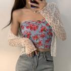 Floral Cropped Tube Top / Lace Cardigan