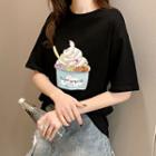 Yogurt Print Elbow-sleeve T-shirt