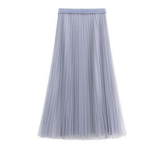 Mesh Midi A-line Pleated Skirt