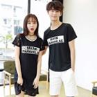 Couple Matching Letter Short-sleeve T-shirt / Short-sleeve Lace Dress