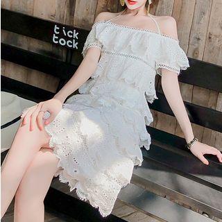 Off-shoulder Halter-neck A-line Layered Dress