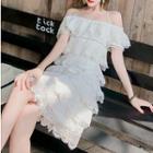 Off-shoulder Halter-neck A-line Layered Dress
