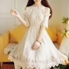 Elbow-sleeve A-line Lace Party Dress