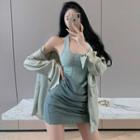 Skinny Mock Two-piece Mini Halter Dress / Loose-fit Satin Blazer