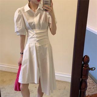 Asymmetric Puff Sleeve A-line Shirtdress