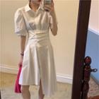 Asymmetric Puff Sleeve A-line Shirtdress