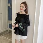 Bell Sleeve Embroidery Chiffon Top