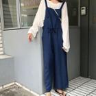 Plain Wide-leg Long Overall Blue - One Size