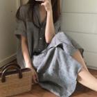 Short-sleeve Striped Midi Shirtdress As Shown In Figure - One Size