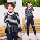 Long-sleeve Striped Ruffle Hem T-shirt