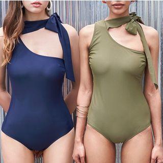 One Shoulder Tie-neck Swimsuit