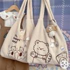 Cartoon Bear Embroidered Fleece Shopper Bag