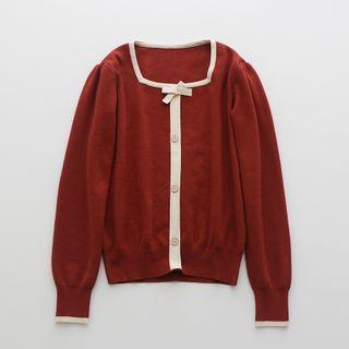 Square-neck Color-block Bow Knit Top