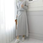 Set: Round-neck Plain Pullover + Band-waist A-line Skirt