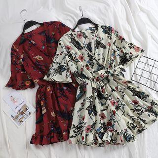 Flower Print Ruffled Short-sleeve Playsuit
