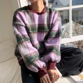 Drop-shoulder Plaid Top
