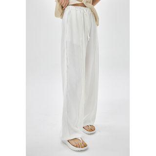 Frayed Pintuck Wide-leg Pants
