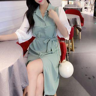 Short-sleeve Tie-waist Shrit Dress
