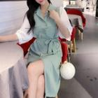 Short-sleeve Tie-waist Shrit Dress