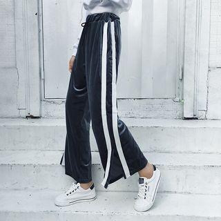 Striped Trim Wide-leg Drawstring Pants