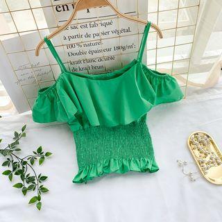 Short-sleeve Cold Shoulder Smocked Top