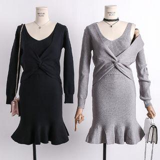 Set Of 3: Knit Tank Top + Knot-front Top + Mermaid Skirt