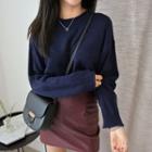 Rolled Round-neck Long-sleeve Knit Top