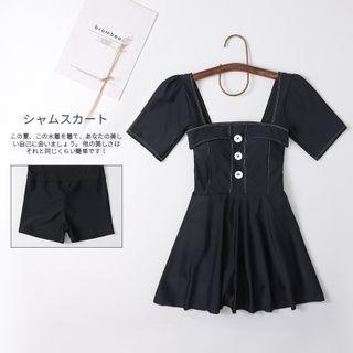 Short-sleeve Contrast Stitching Swim Dress