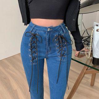 Details Lace-up Skinny Jeans