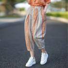 Printed Cropped Harem Pants Stripes - Orange & Linen - One Size