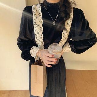 Long-sleeve Lace Trim Velvet Dress As Shown In Figure - One Size