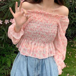 Bell-sleeve Off-shoulder Chiffon Blouse