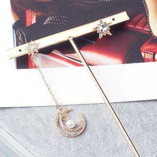 Non-matching Rhinestone Moon Dangle Earring 1 Pair - As Shown In Figure - One Size