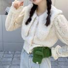 Mock Two-piece Faux Shearling Lace Blouse White - One Size