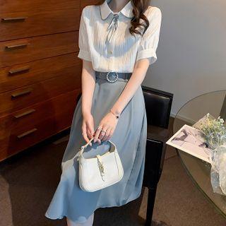 Short-sleeve Blouse / Midi A-line Skirt / Set