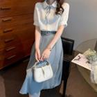 Short-sleeve Blouse / Midi A-line Skirt / Set