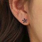 Floral Sterling Silver Ear Stud 1 Pair - Black - One Size
