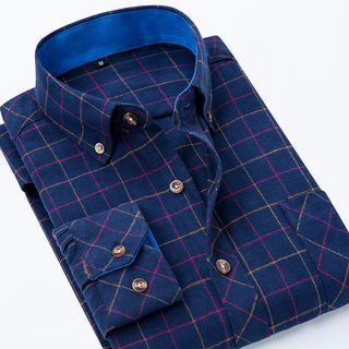 Long-sleeve Plaid Twill Shirt