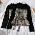 Patchwork Checker Blouse With Belt