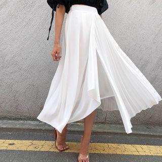 Asymmetric Accordion-pleat Maxi Skirt