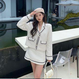 Contrast Trim Blazer / A-line Skirt
