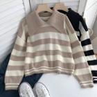 Lapel Striped Long-sleeve Sweater