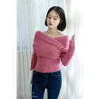 Petite Size Wrapped Off-shoulder Furry Sweater