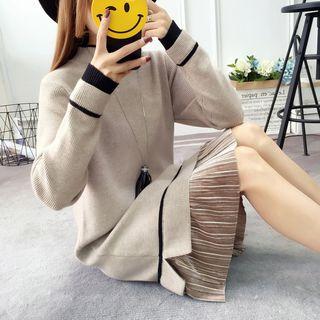 Contrast Trim Paneled Sweater Dress