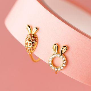 Rabbit Rhinestone Asymmetrical Sterling Silver Earring