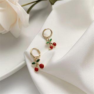 Cherry Glaze Dangle Earring 1 Pair - Cherry Earrings - Gold - One Size