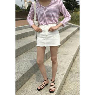 Fray-hem Pencil Skort