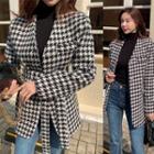Collarless Houndstooth Jacket With Sash Black - One Size